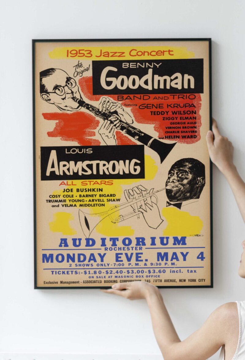 Benny Goodman and Louis Armstrong Rochester Auditorium Concert Poster Print 1953