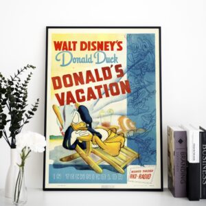 Donald Duck, Donald’s Vacation RKO, 1940 Cartoon Movie Poster Print PRINTABLE DOWNLOAD