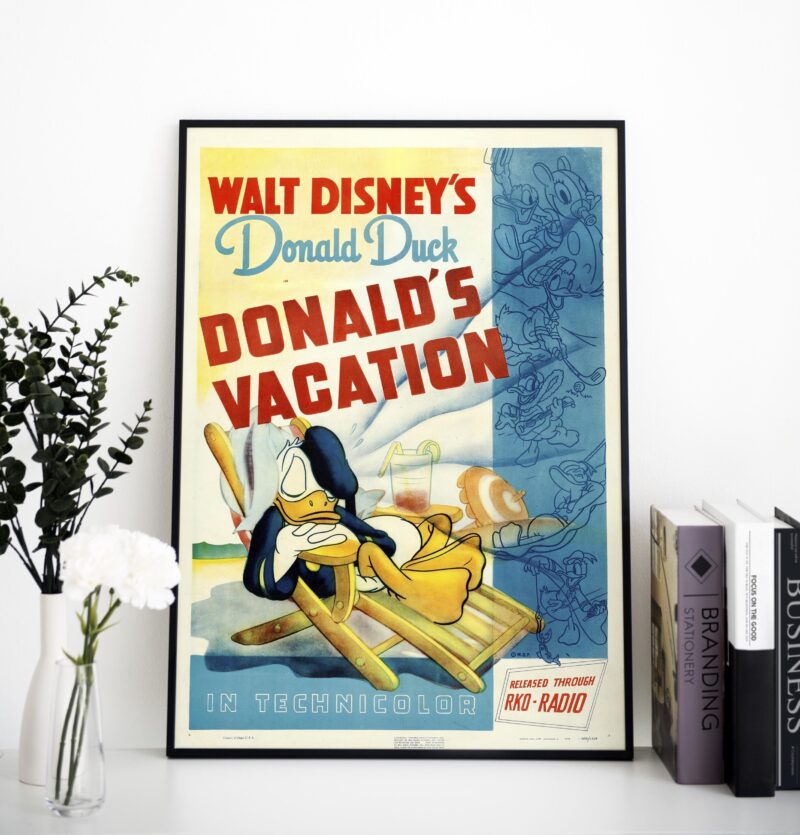 Donald Duck, Donald’s Vacation RKO, 1940 Cartoon Movie Poster Print PRINTABLE DOWNLOAD