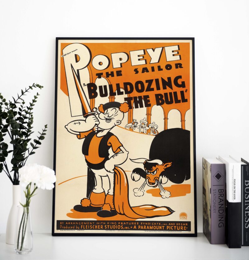 Popeye in Bulldozing the Bull 1938 Poster – Classic Cartoon Movie Print - Image 3
