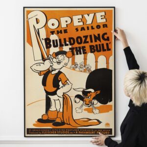 Popeye in Bulldozing the Bull 1938 Poster – Classic Cartoon Movie Print