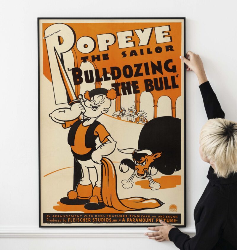 Popeye in Bulldozing the Bull 1938 Poster – Classic Cartoon Movie Print