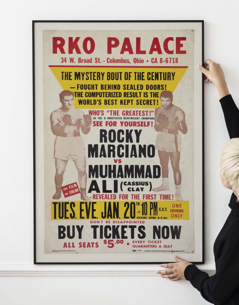 Vintage 1970 Muhammad Ali vs. Rocky Marciano Promotional Fight Poster