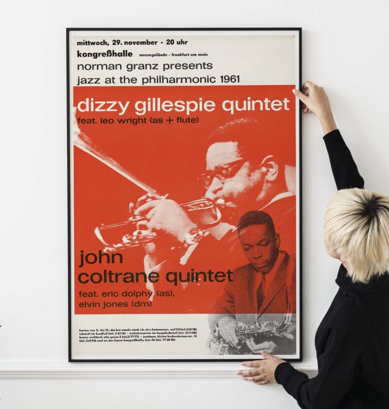 John Coltrane, Dizzy Gillespie 1961 Large Frankfurt, Germany Concert Poster