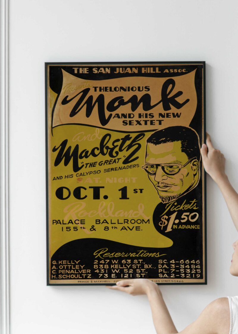 Thelonious Monk 1949 Harlem, New York Concert Poster
