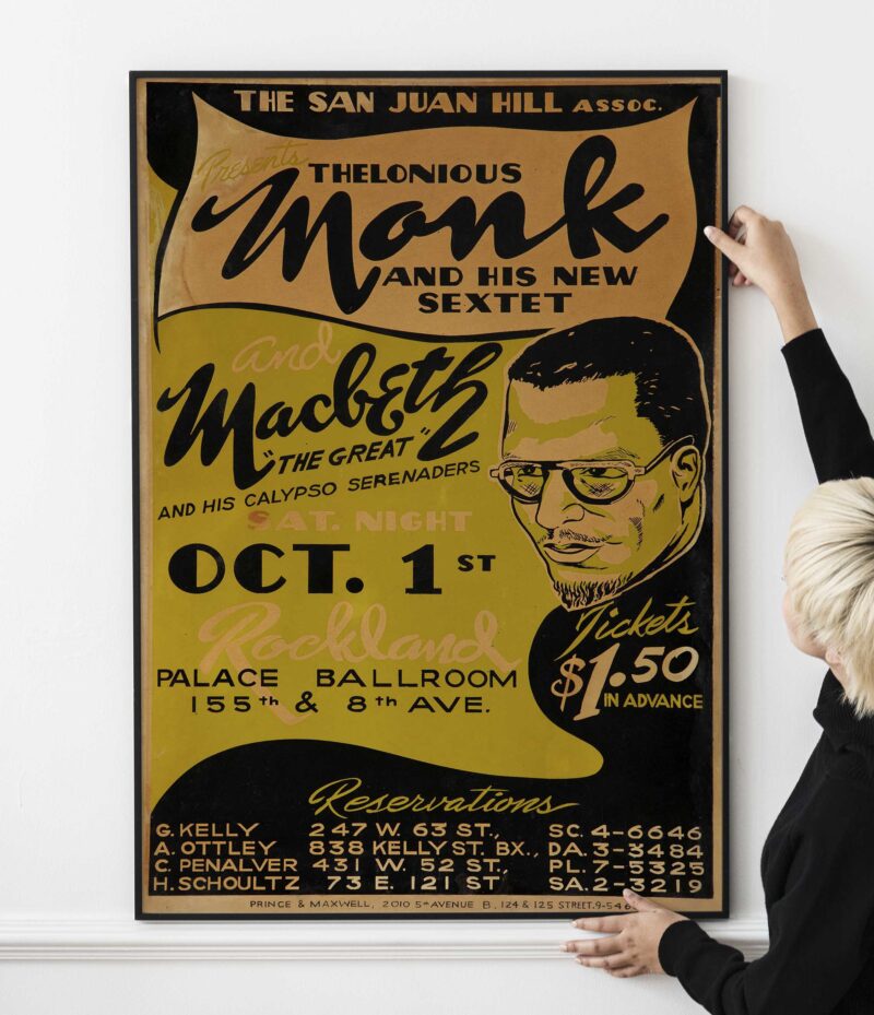 Thelonious Monk 1949 Harlem, New York Concert Poster