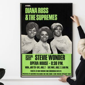 Diana Ross & the Supremes, Stevie Wonder 1969 Seattle, WA Concert Poster.