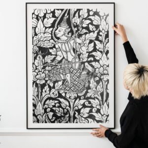 Traditional Thai Art Poster Print Black and White