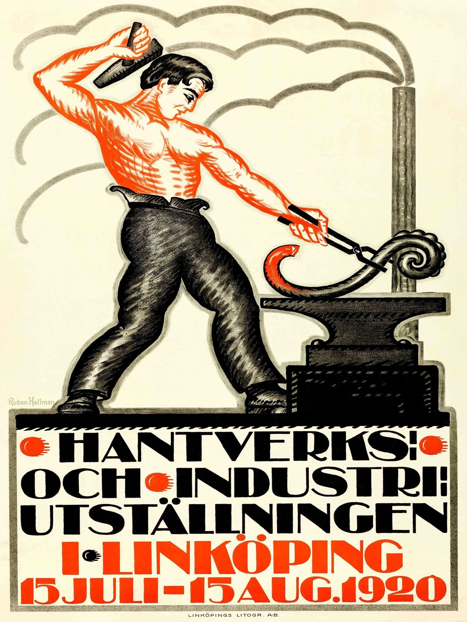 Crafts and Industry Exposition 1920 Swedish Linocut Exhibition Poster - Image 2