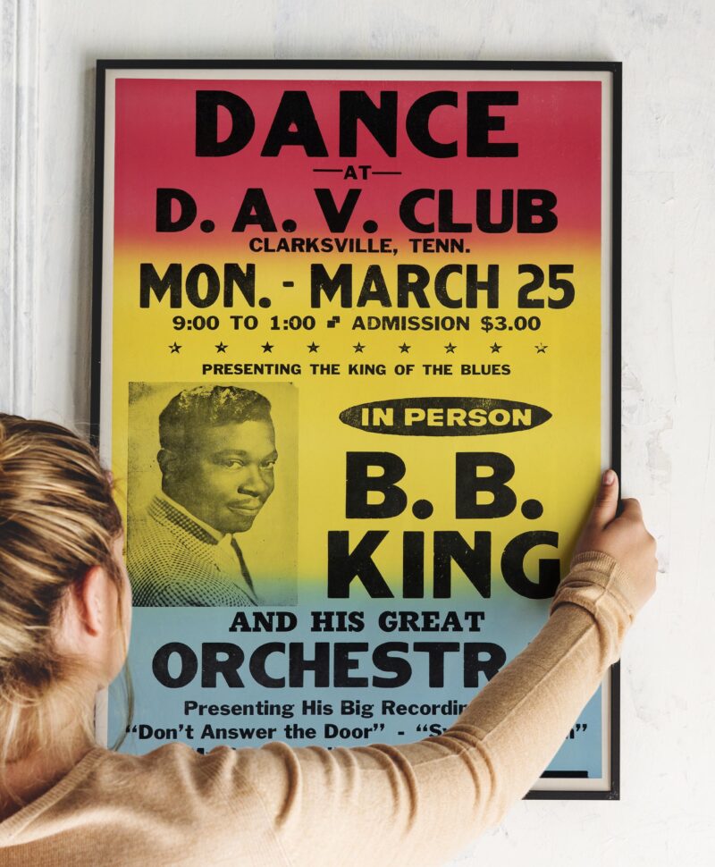 B.B. King 1968 Clarksville, Tennessee Concert Poster.