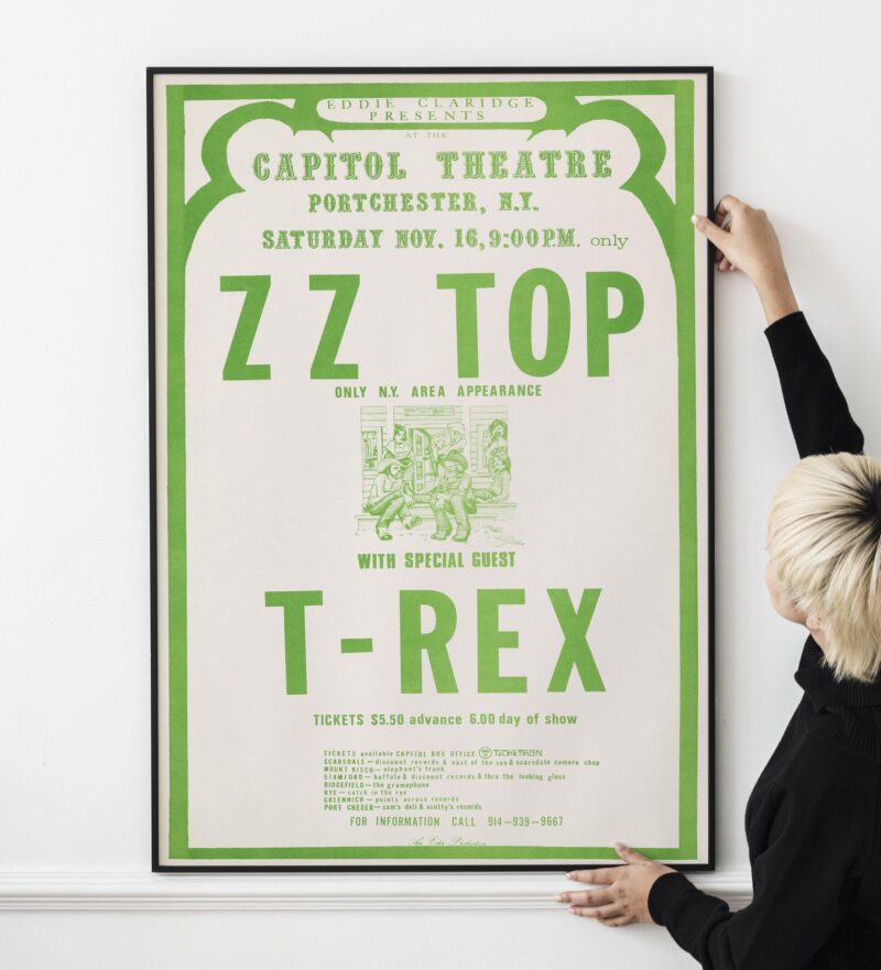 ZZ Top/T. Rex 1974 Portchester, NY Concert Poster