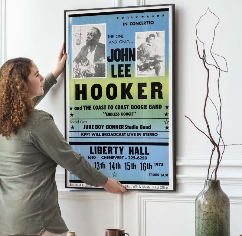 John Lee Hooker 1975 Houston, TX Live-Broadcast Concert Poster.