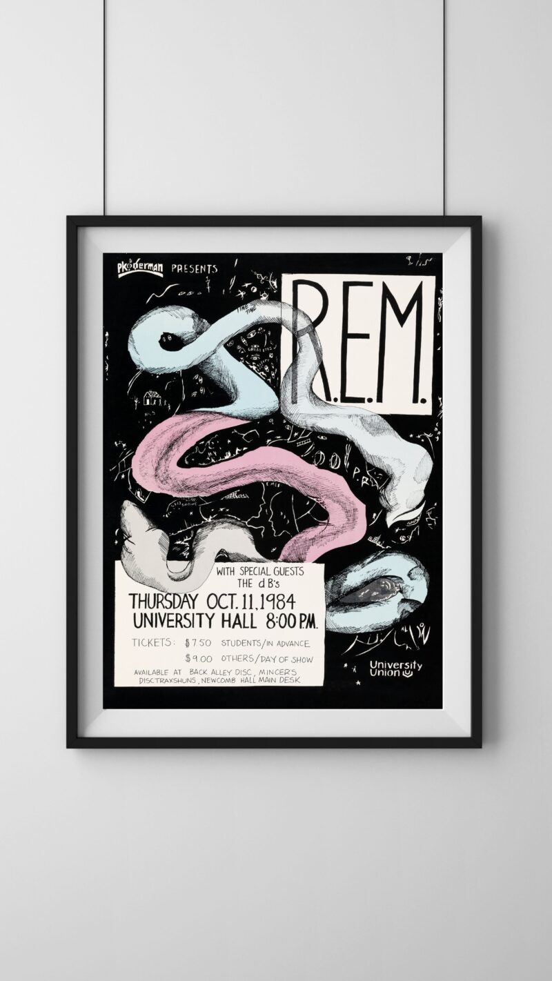 1980s R.E.M. Poster – Retro Charlottesville Alt-Rock Concert Print
