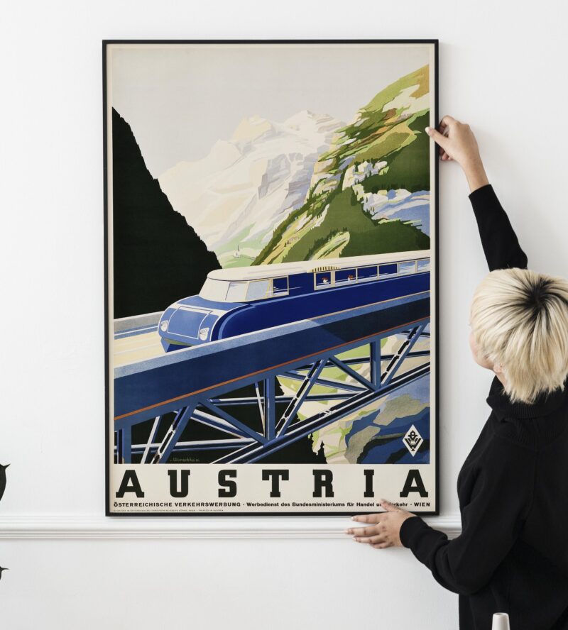 Art Deco Austria Travel Poster – 1930s European Alps, Vienna, Salzburg, Ski Resort, Vintage Print