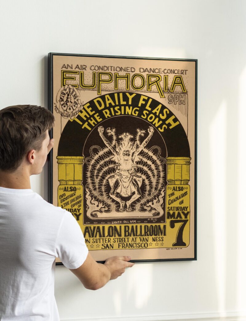 Vintage 1960s Avalon Ballroom Concert Poster – Big Brother, Taj Mahal, Ry Cooder "Euphoria"