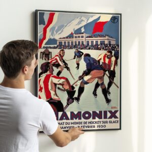 French Alps 1930 Travel Poster – Chamonix, Paris Lyon Méditerranée Railway, Vintage Ski Print