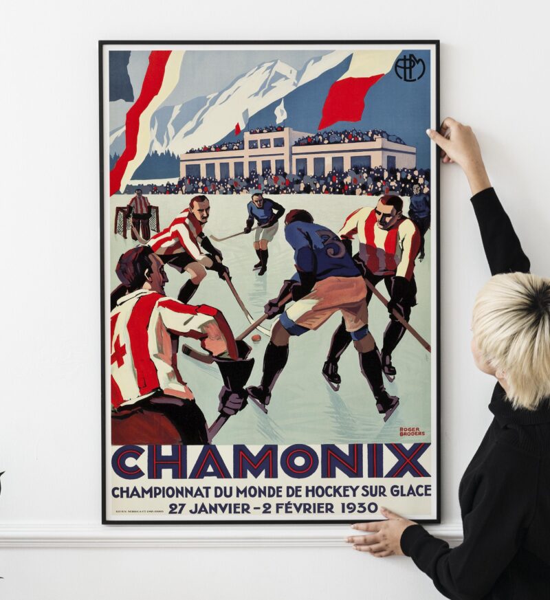 French Alps 1930 Travel Poster – Chamonix, Paris Lyon Méditerranée Railway, Vintage Ski Print