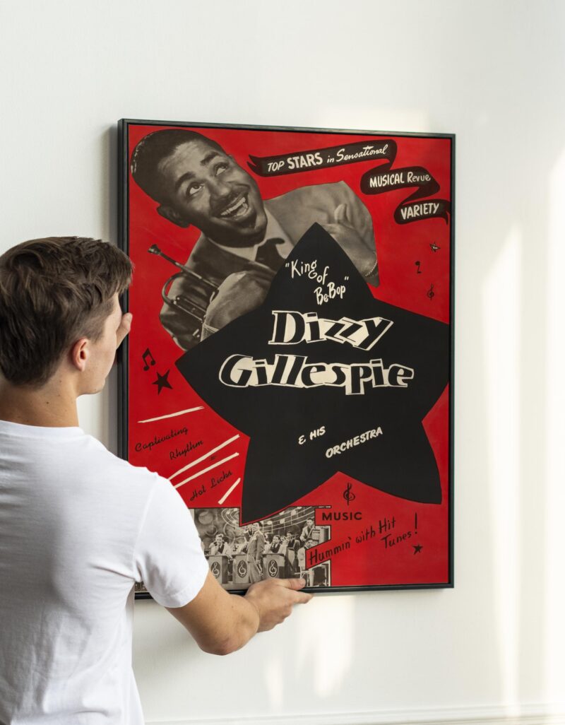 Rare Dizzy Gillespie Concert Poster – 1960s Des Moines Jazz Festival, Trumpet Icon