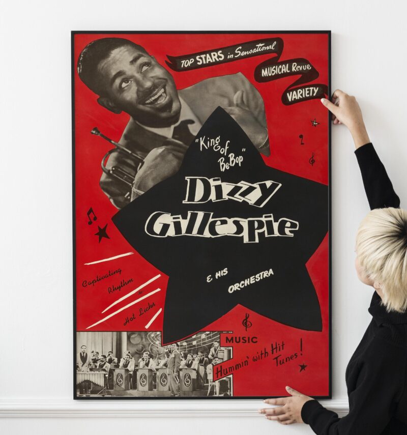 Rare Dizzy Gillespie Concert Poster – 1960s Des Moines Jazz Festival, Trumpet Icon