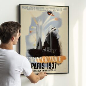 International Air Show Paris 1937 Poster – Aviation Exhibition, Vintage French Travel Art
