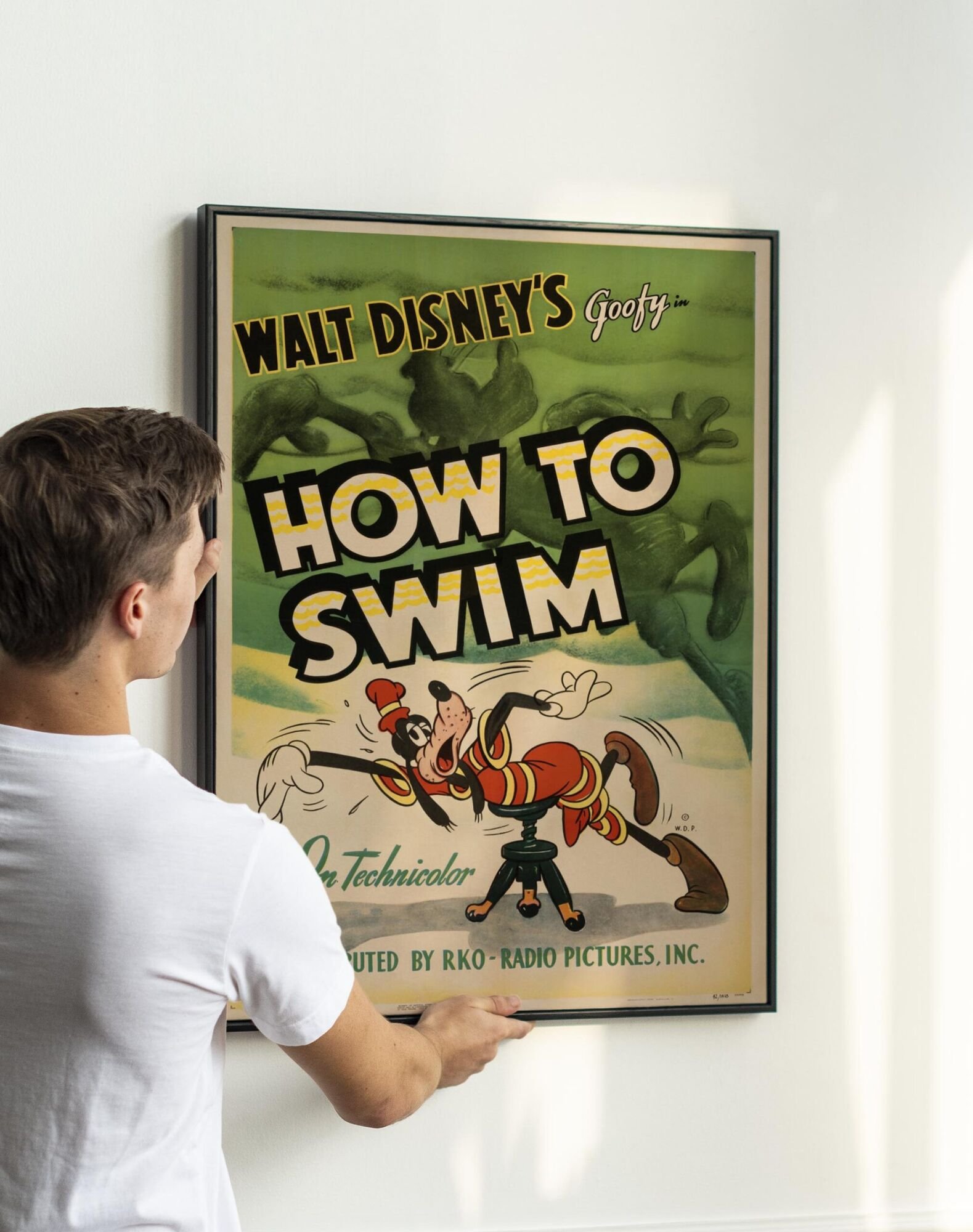 Vintage Disney Poster – Goofy in "How to Swim" (1942), RKO Classic Animation Art