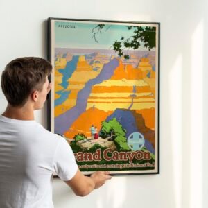 Grand Canyon Santa Fe Railway Poster – 1940s Vintage Travel Print, Classic American Railroad Art, Retro National Park Decor