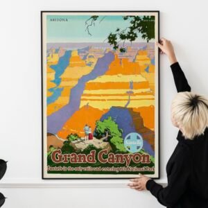 Grand Canyon Santa Fe Railway Poster – 1940s Vintage Travel Print, Classic American Railroad Art, Retro National Park Decor