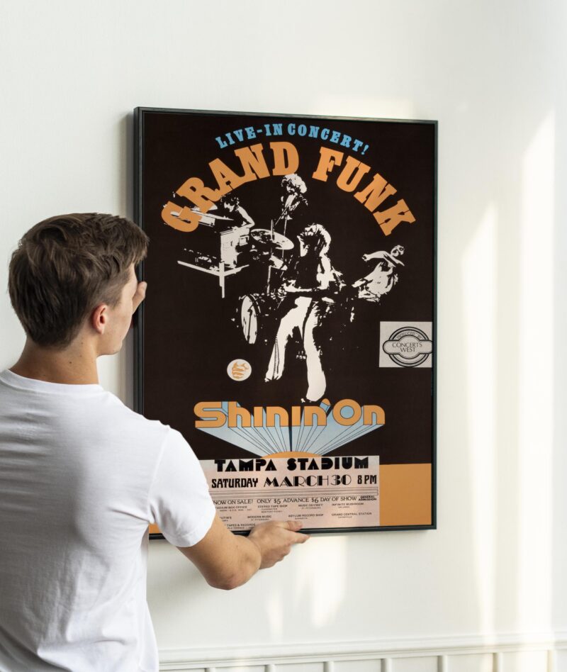 Grand Funk Railroad Shinin’ On Tour 1974 Poster – Vintage Rock Concert Art, Classic Hard Rock Collectible, Tampa, FL Show