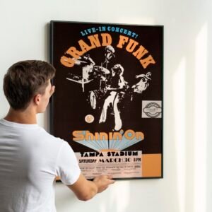 Grand Funk Railroad Shinin’ On Tour 1974 Poster – Vintage Rock Concert Art, Classic Hard Rock Collectible, Tampa, FL Show
