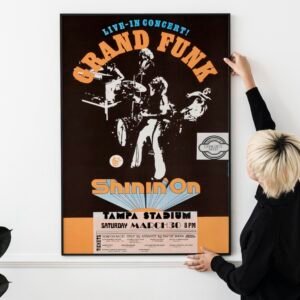 Grand Funk Railroad Shinin’ On Tour 1974 Poster – Vintage Rock Concert Art, Classic Hard Rock Collectible, Tampa, FL Show