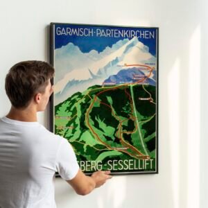 1950s Hausberg-Sessellift Poster – Vintage German Ski Lift Travel Art, Bavarian Alps Winter Sports, Retro Mountain Print