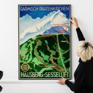 1950s Hausberg-Sessellift Poster – Vintage German Ski Lift Travel Art, Bavarian Alps Winter Sports, Retro Mountain Print