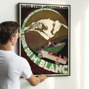 Le Tour du Mont Blanc 1927 Travel Poster – Vintage French Alps, Paris Lyon Méditerranée Railway, Alpine Skiing, Scenic Art