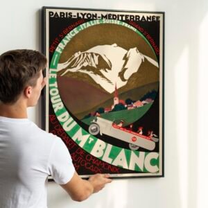 Le Tour du Mont Blanc 1927 Travel Poster – Vintage French Alps, Paris Lyon Méditerranée Railway, Alpine Skiing, Scenic Art