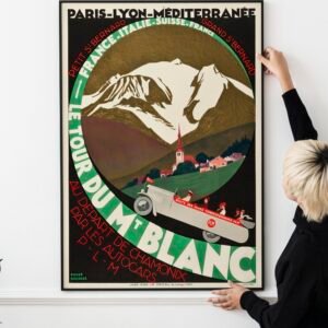 Le Tour du Mont Blanc 1927 Travel Poster – Vintage French Alps, Paris Lyon Méditerranée Railway, Alpine Skiing, Scenic Art