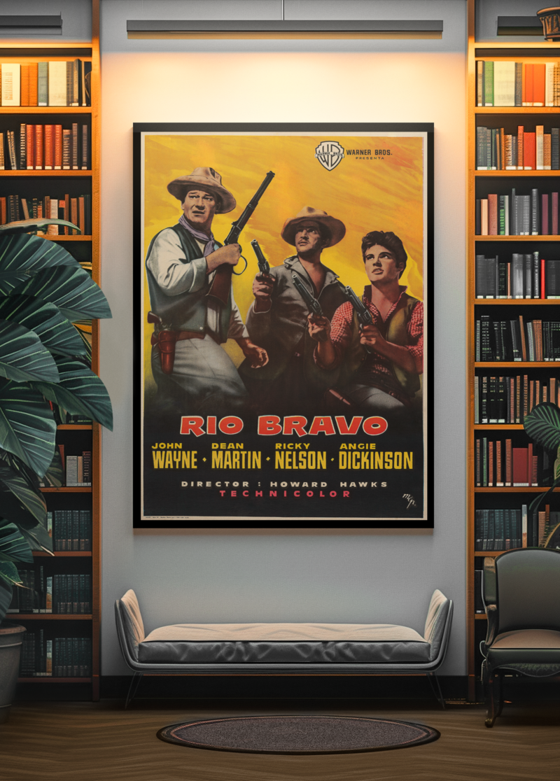 Retro Wild West Film Poster – Iconic 50s John Wayne Rio Bravo, Vintage Western Movie Art