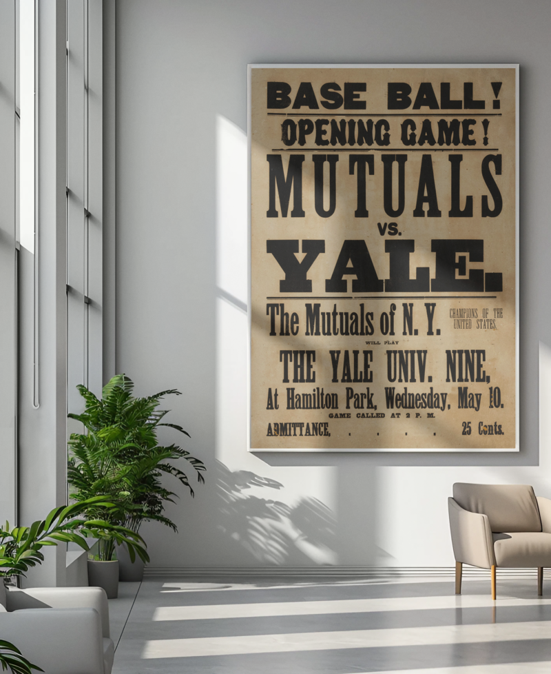 Retro College Baseball Poster – Yale vs. Mutuals of NY 1870s Wall Print