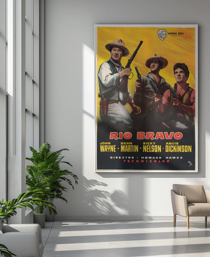 John Wayne Rio Bravo Poster – Classic 50s Western Movie, Retro Wild West Film Memorabilia