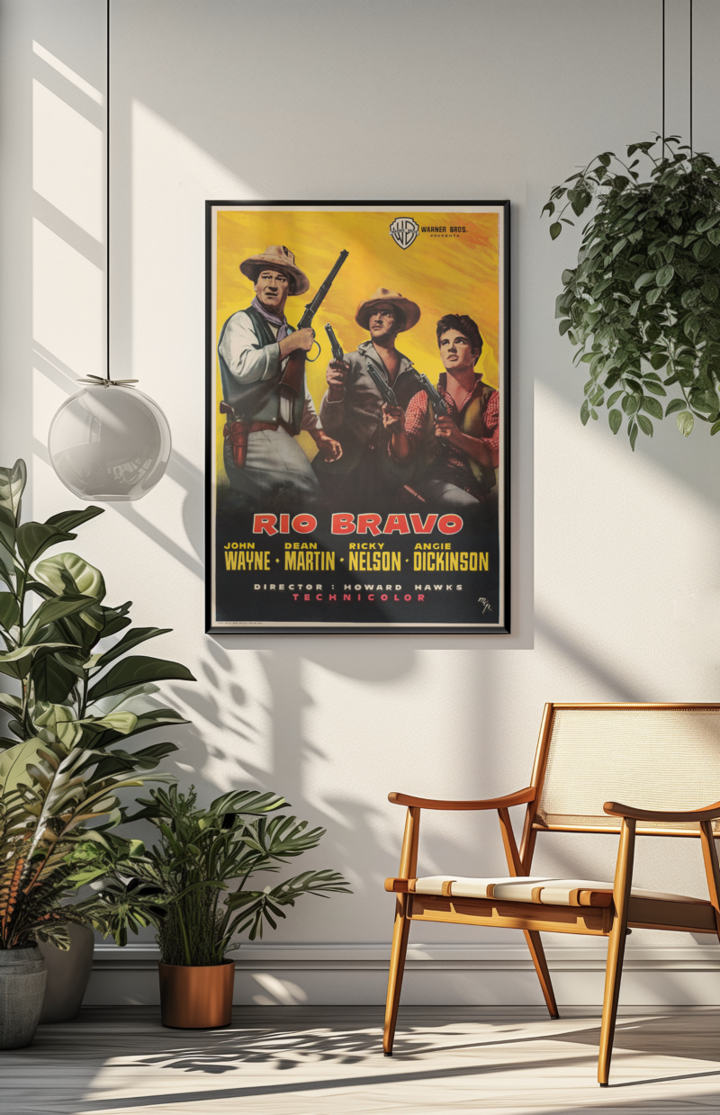 John Wayne Rio Bravo Poster – Classic 50s Western Movie, Retro Wild West Film Memorabilia