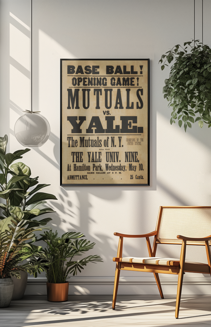 Retro College Baseball Poster – Yale vs. Mutuals of NY 1870s Wall Print