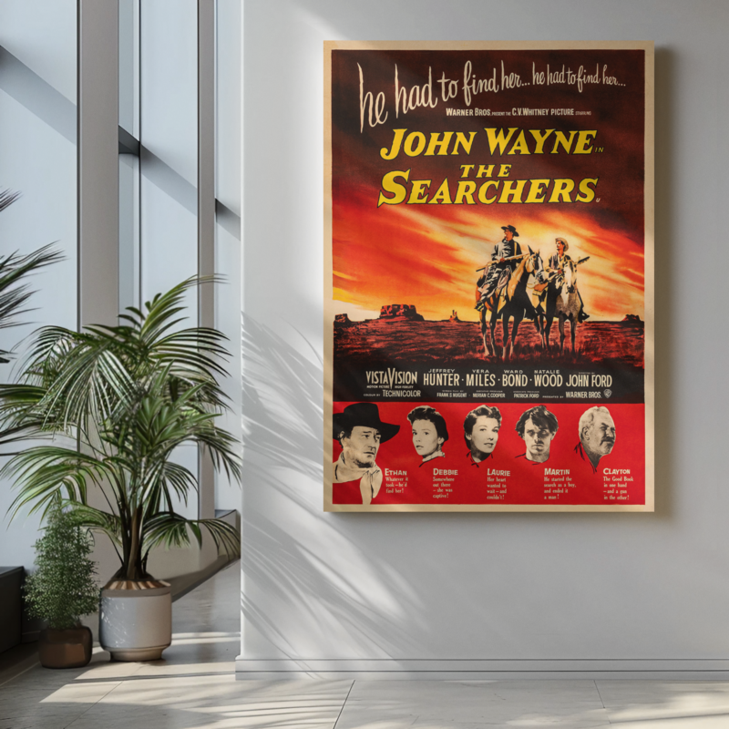 The Searchers Movie Poster Classic 50s Western, Retro John Wayne Film