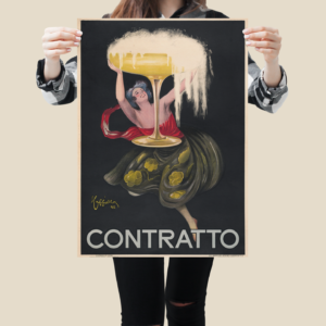 Classic Champagne Poster – Contratto 1922 French Art Nouveau Wall Print