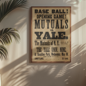 Retro College Baseball Poster – Yale vs. Mutuals of NY 1870s Wall Print