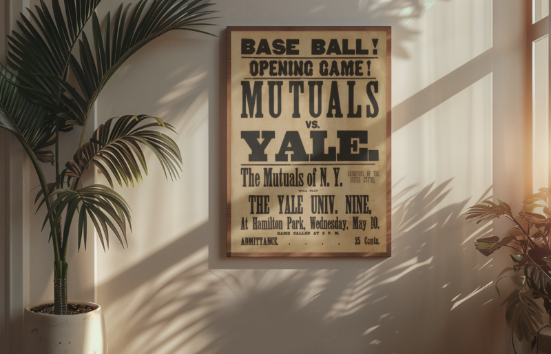 Retro College Baseball Poster – Yale vs. Mutuals of NY 1870s Wall Print