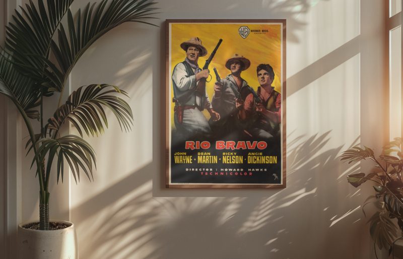 John Wayne Rio Bravo Poster – Classic 50s Western Movie, Retro Wild West Film Memorabilia