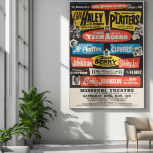 50s Rock n Roll Legends Poster – Chuck Berry & Bill Haley Concert Art