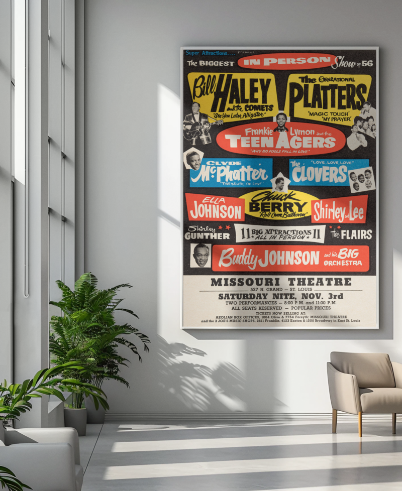 50s Rock n Roll Legends Poster – Chuck Berry & Bill Haley Concert Art