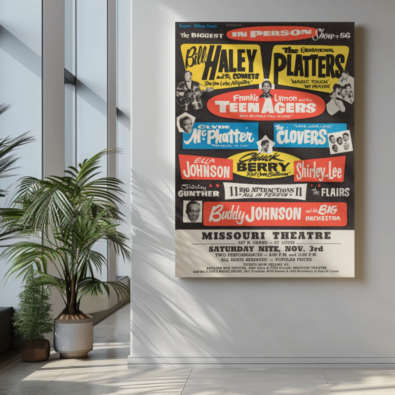 50s Rock n Roll Legends Poster – Chuck Berry & Bill Haley Concert Art