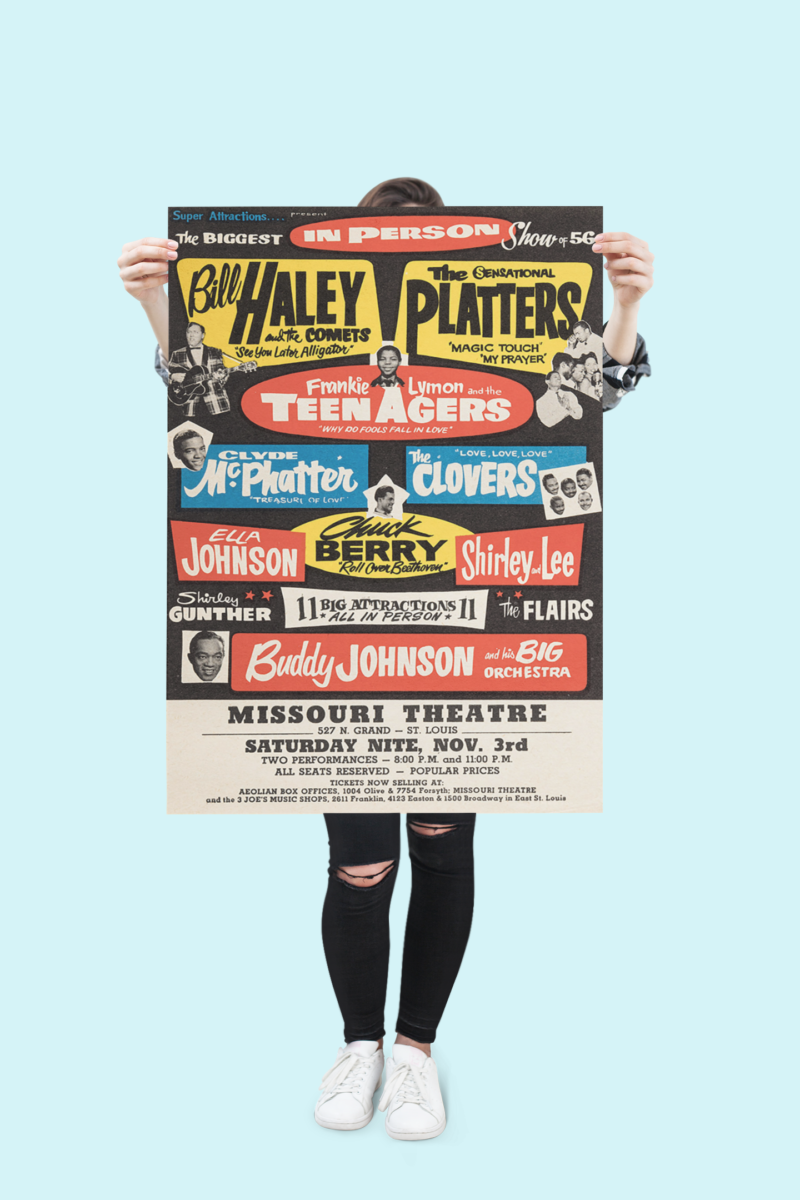 50s Rock n Roll Legends Poster – Chuck Berry & Bill Haley Concert Art