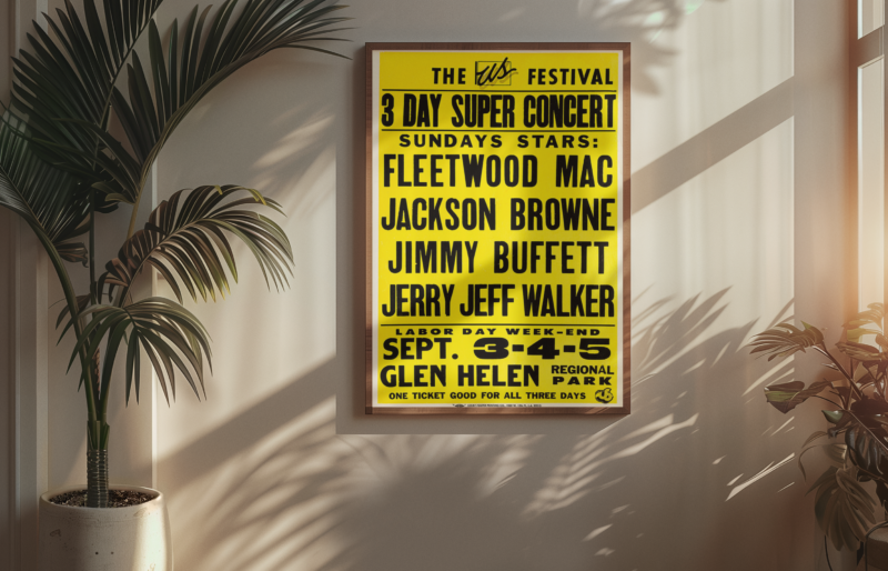 US Festival Concert Poster 1982 with Fleetwood Mac, Jackson Browne, Jimmy Buffet and Jerry Jeff Walker.